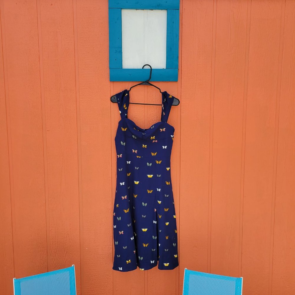 Navy blue butterfly dress with sweetheart neckline